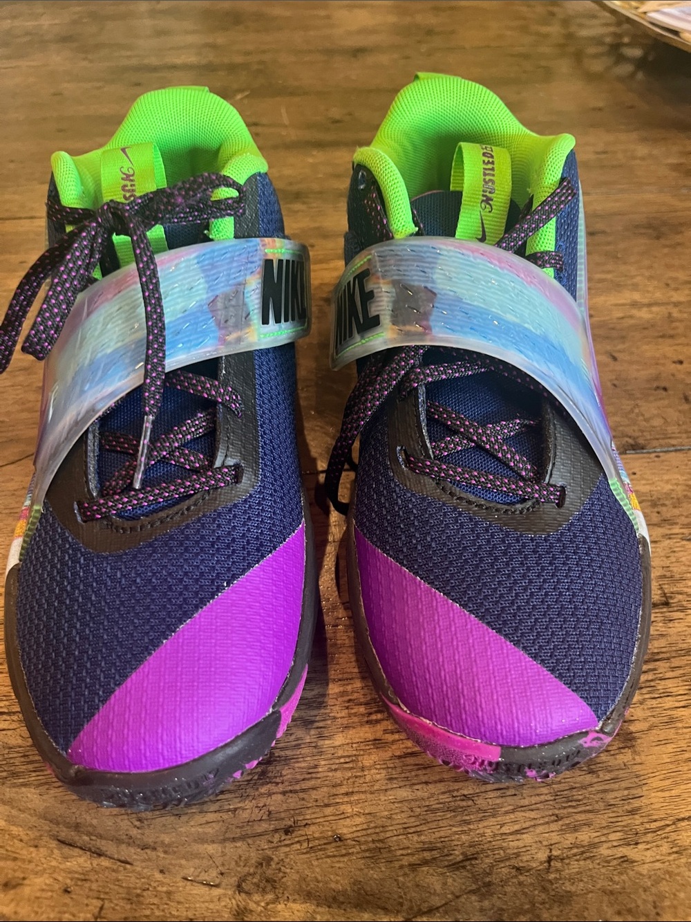Nike Kids Navy and Purple Sneakers with Neon Green Lining